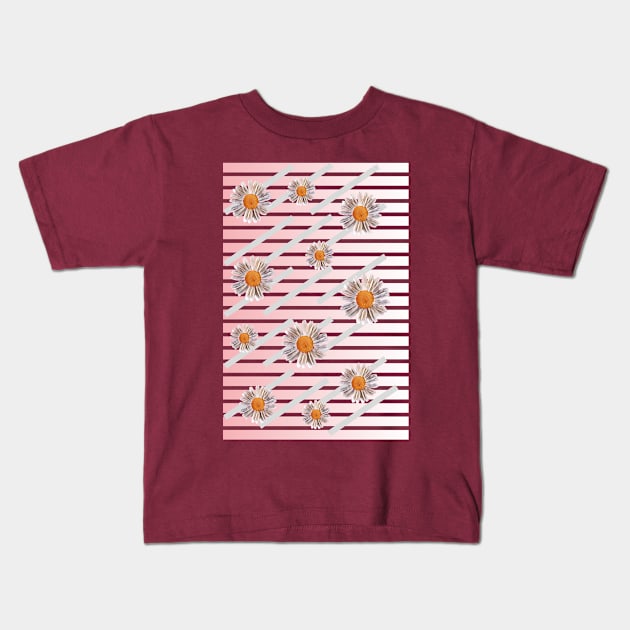 Daisies and stripes Kids T-Shirt by Evgeniya